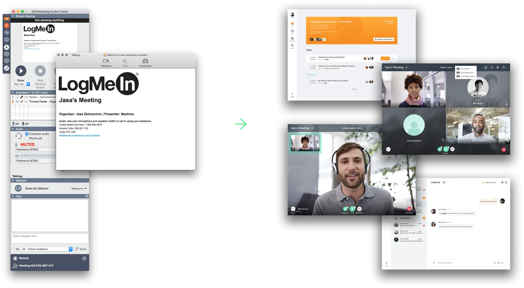 GoToMeeting desktop app before the redesign, compared to the next-gen redesign after
