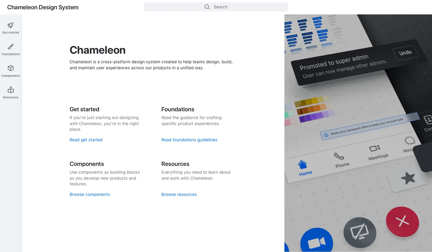 The Chameleon design system documentation home page